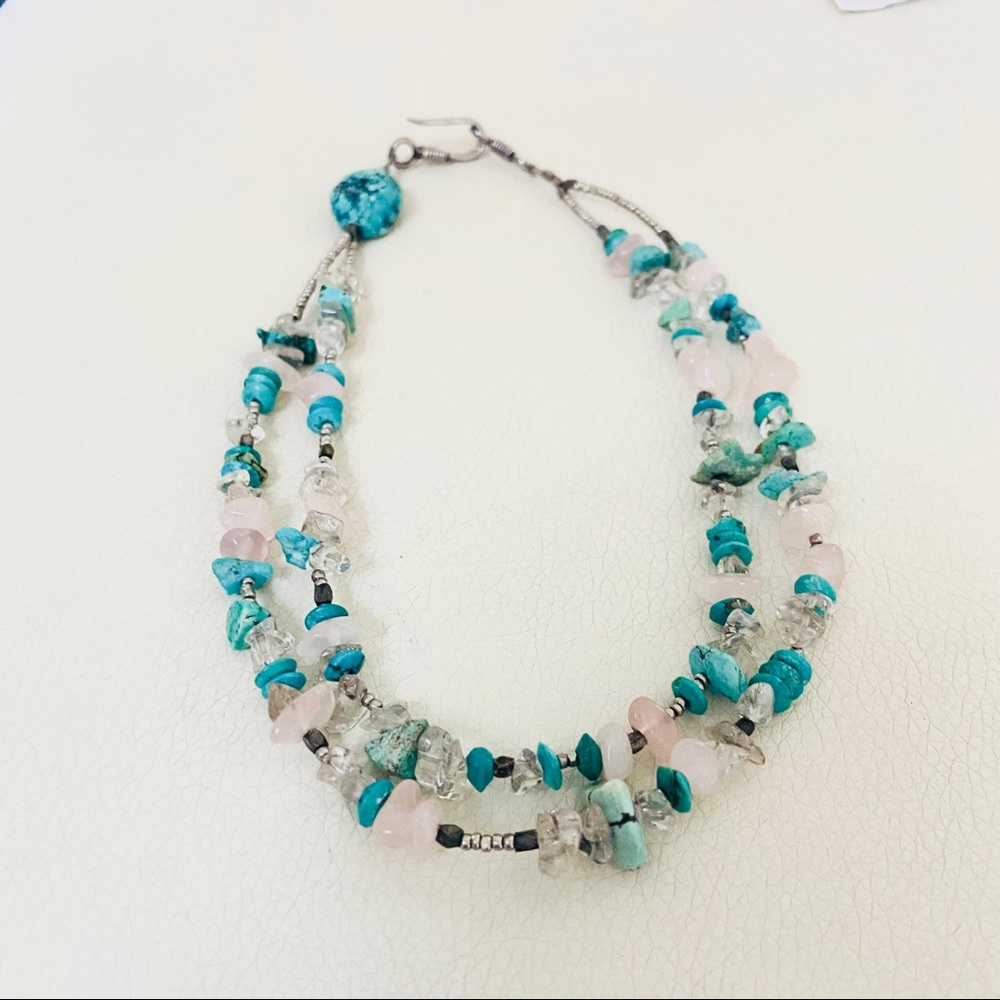 NWT 2 Strand Real Turquoise & Rose Quartz Necklace